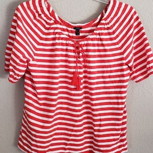 JCrew Red White Stripe Boho Top XS